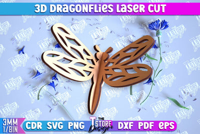 3D Dragonflies Laser Cut | Summer Design | Decorative Dragonflies | CNC File SVG The T Store Design 