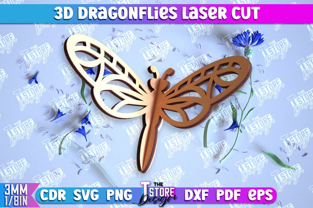 3D Dragonflies Laser Cut | Summer Design | Decorative Dragonflies | CNC File SVG The T Store Design 