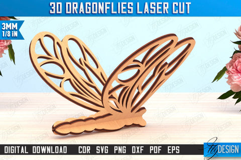 3D Dragonfly Laser Cut Bundle | Summer Design | Decorative Dragonfly | CNC Files SVG Fly Design 