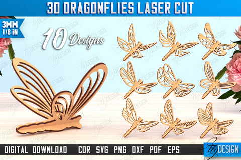 3D Dragonfly Laser Cut Bundle | Summer Design | Decorative Dragonfly | CNC Files SVG Fly Design 