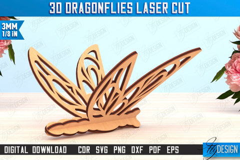 3D Dragonfly Laser Cut Bundle | Summer Design | Decorative Dragonfly | CNC Files SVG Fly Design 