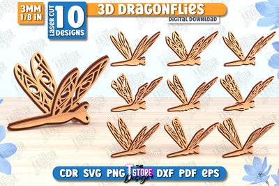 3D Dragonfly Laser Cut Bundle | Summer Design | Decorative Dragonfly | CNC Files SVG The T Store Design 