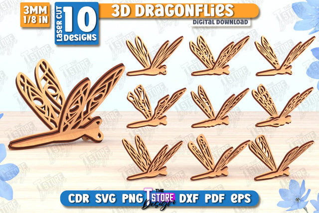 3D Dragonfly Laser Cut Bundle | Summer Design | Decorative Dragonfly | CNC Files SVG The T Store Design 