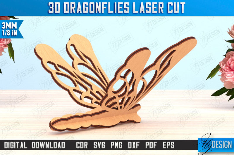 3D Dragonfly Laser Cut | Summer Design | Decorative Dragonfly | CNC File SVG Fly Design 