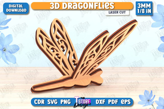 3D Dragonfly Laser Cut | Summer Design | Decorative Dragonfly | CNC File SVG The T Store Design 