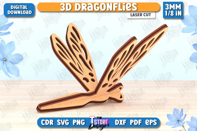 3D Dragonfly Laser Cut | Summer Design | Decorative Dragonfly | CNC File SVG The T Store Design 