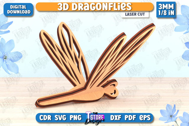 3D Dragonfly Laser Cut | Summer Design | Decorative Dragonfly | CNC File SVG The T Store Design 