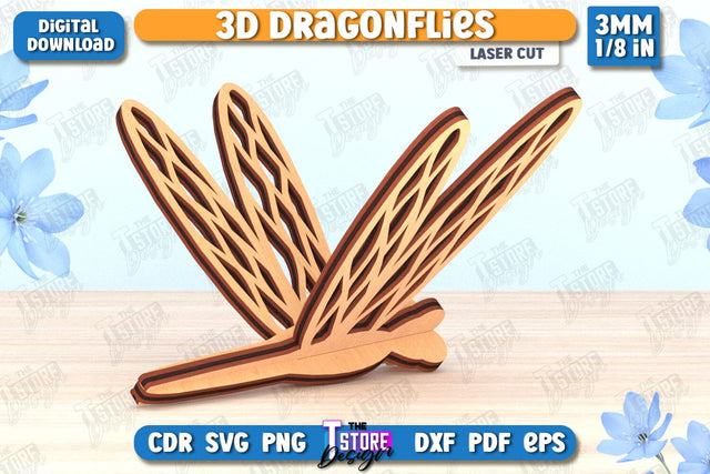 3D Dragonfly Laser Cut | Summer Design | Decorative Dragonfly | CNC File SVG The T Store Design 