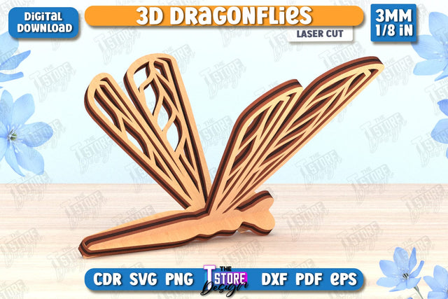 3D Dragonfly Laser Cut | Summer Design | Decorative Dragonfly | CNC File SVG The T Store Design 