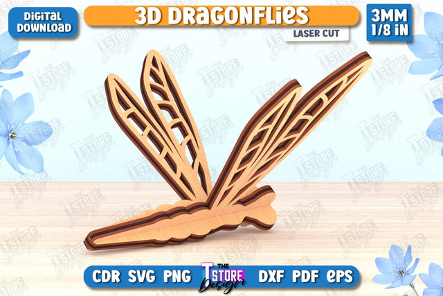 3D Dragonfly Laser Cut | Summer Design | Decorative Dragonfly | CNC File SVG The T Store Design 