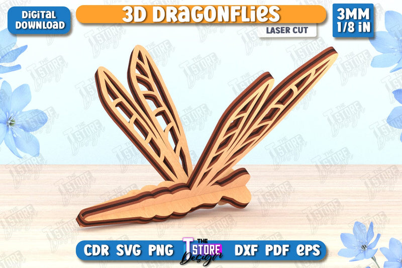 3D Dragonfly Laser Cut | Summer Design | Decorative Dragonfly | CNC File SVG The T Store Design 
