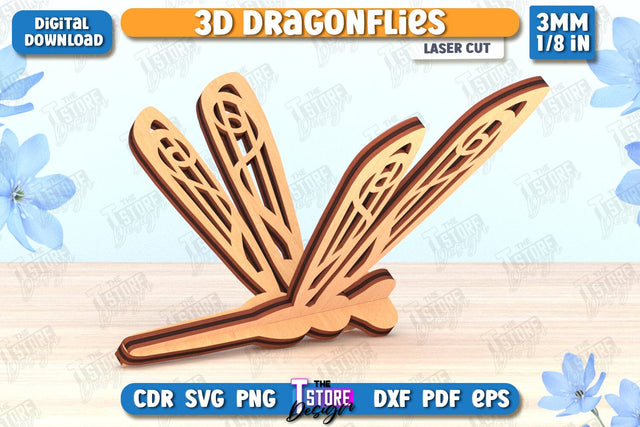 3D Dragonfly Laser Cut | Summer Design | Decorative Dragonfly | CNC File SVG The T Store Design 