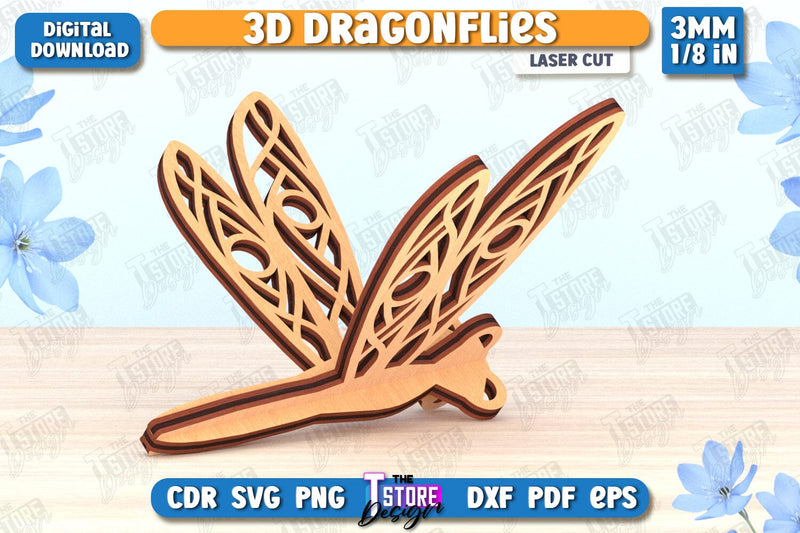 3D Dragonfly Laser Cut | Summer Design | Decorative Dragonfly | CNC File SVG The T Store Design 