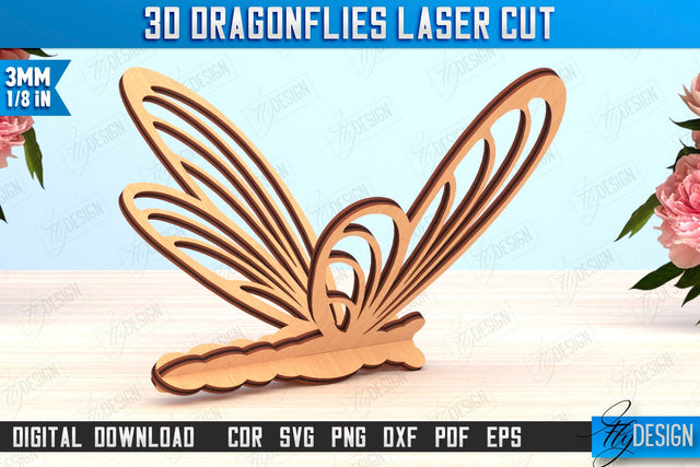 3D Dragonfly Laser Cut | Summer Design | Decorative Wooden Dragonfly | 3D Design | CNC File SVG Fly Design 