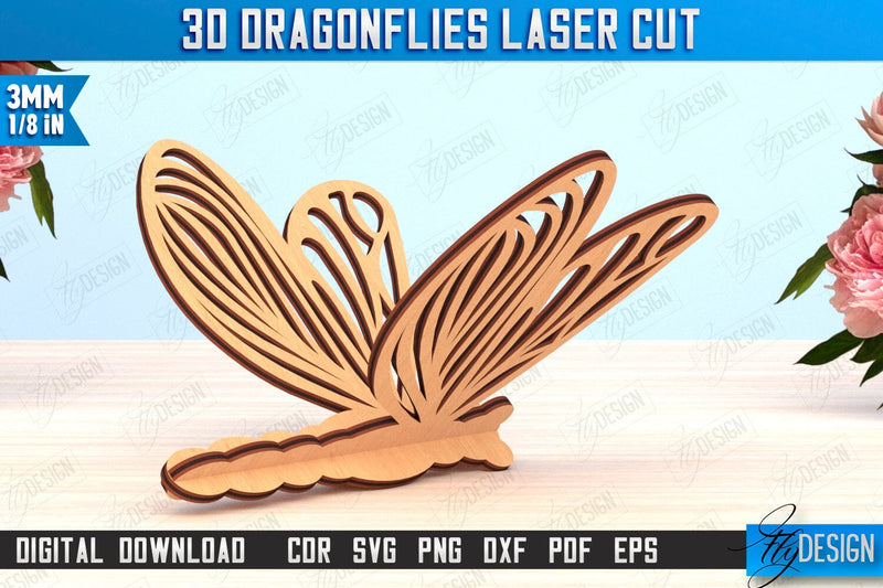 3D Dragonfly Laser Cut | Summer Design | Decorative Wooden Dragonfly | 3D Design | CNC File SVG Fly Design 