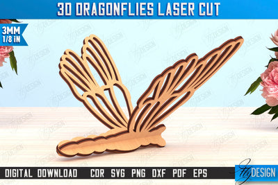 3D Dragonfly Laser Cut | Summer Design | Decorative Wooden Dragonfly | 3D Design | CNC File SVG Fly Design 