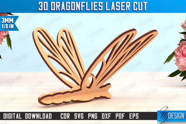 3D Dragonfly Laser Cut | Summer Design | Decorative Wooden Dragonfly | 3D Design | CNC File SVG Fly Design 