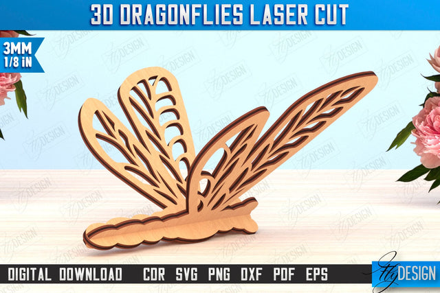 3D Dragonfly Laser Cut | Summer Design | Decorative Wooden Dragonfly | 3D Design | CNC File SVG Fly Design 