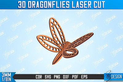3D Dragonfly | Summer Design | Decorative Dragonfly | CNC File SVG Fly Design 