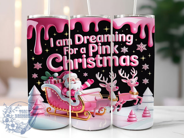 3D Dreaming of Pink Christmas Tumbler, Inflated Holiday Wrap, Dreaming Of Pink Mug Design, Sublimation Wrap, Festive Drinkware, Cute Winter Gift, Sparkly Christmas Cup Sublimation ToriDesigns 