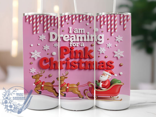 3D Dreaming of Pink Christmas Tumbler, Inflated Holiday Wrap, Dreaming Of Pink Mug Design, Sublimation Wrap, Festive Drinkware, Cute Winter Gift, Sparkly Christmas Cup Sublimation ToriDesigns 