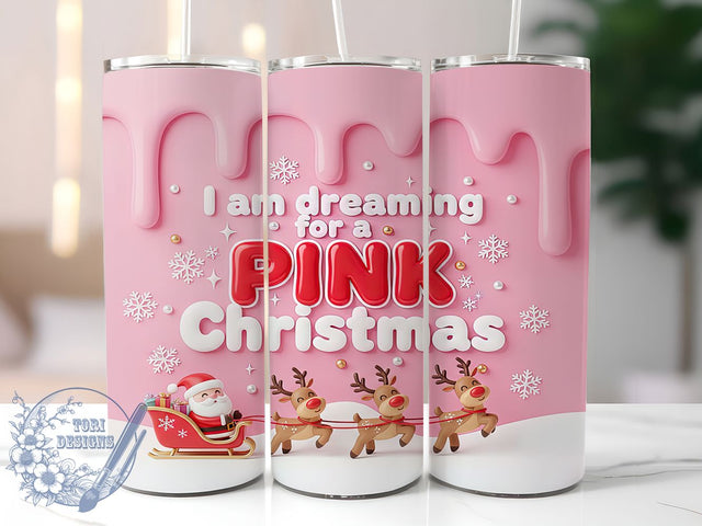 3D Dreaming of Pink Christmas Tumbler, Inflated Holiday Wrap, Dreaming Of Pink Mug Design, Sublimation Wrap, Festive Drinkware, Cute Winter Gift, Sparkly Christmas Cup Sublimation ToriDesigns 
