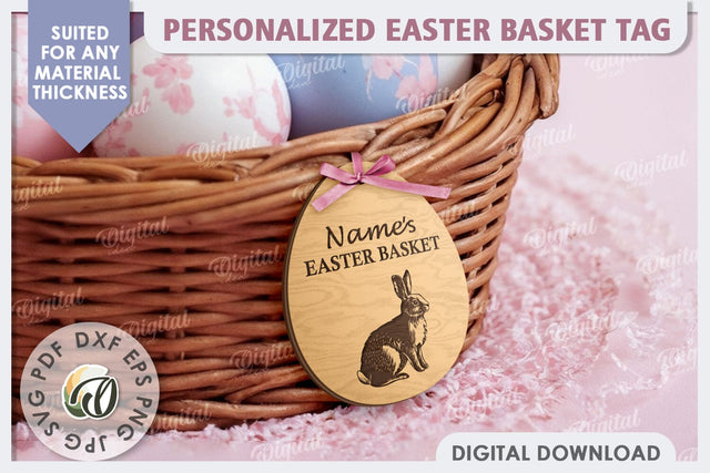 3D Easter Basket Tag Laser Cut. Personalised Easter Tag SVG SVG Evgenyia Guschina 