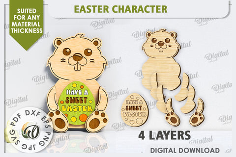 3D Easter Beaver Laser Cut. Easter Decor. Cute Easter SVG SVG Evgenyia Guschina 