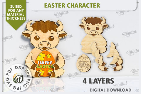 3D Easter Bull Laser Cut. Easter Decor. Cute Easter SVG SVG Evgenyia Guschina 