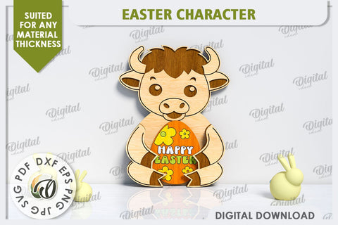 3D Easter Bull Laser Cut. Easter Decor. Cute Easter SVG SVG Evgenyia Guschina 