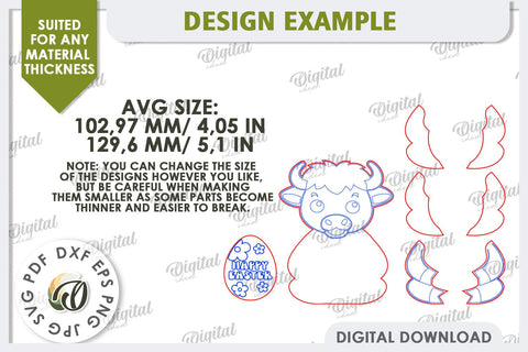 3D Easter Bull Laser Cut. Easter Decor. Cute Easter SVG SVG Evgenyia Guschina 