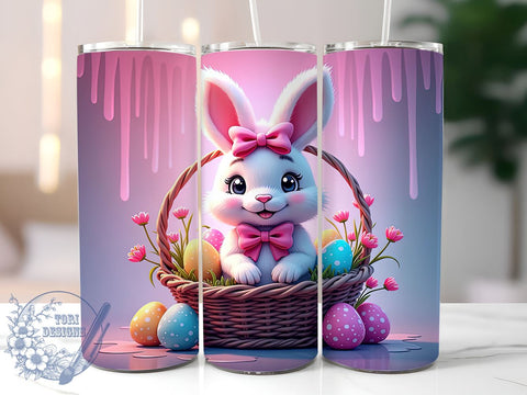 3D Easter Bunny Flowers, 20oz Tumbler, Sublimation Design, Spring Decor, Easter Gift, Floral Drinkware Sublimation ToriDesigns 