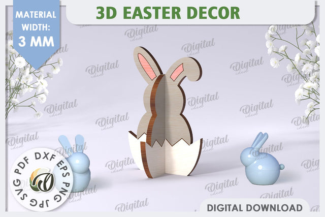 3D Easter Bunny Laser Cut. Home Decor. Cute Easter SVG SVG Evgenyia Guschina 