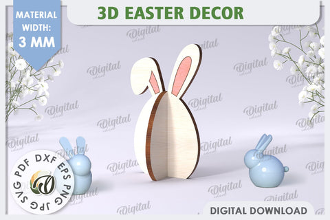 3D Easter Bunny Laser Cut. Home Decor. Cute Easter SVG SVG Evgenyia Guschina 