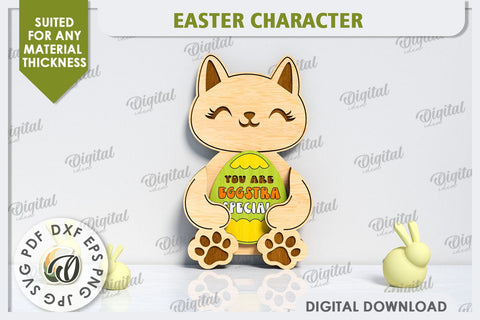 3D Easter Cat Laser Cut. Easter Decor. Cute Easter SVG SVG Evgenyia Guschina 