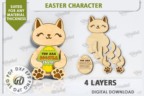 3D Easter Cat Laser Cut. Easter Decor. Cute Easter SVG SVG Evgenyia Guschina 