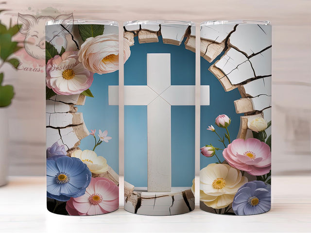 3D Easter Cross 20oz Tumbler, Religious Tumbler, 3D Cross, 20oz Tumbler Wrap, Sublimation PNG, Faith Cup Design, Christian Gift Sublimation Lara' s Designs 