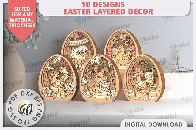 3D Easter Decor Laser Cut Bundle. Easter Eggs. Spring Desigs SVG Evgenyia Guschina 