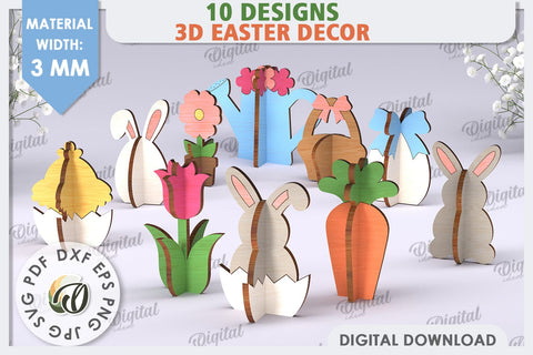 3D Easter Decor Laser Cut Bundle. Easter Stand. Easter Signs SVG Evgenyia Guschina 