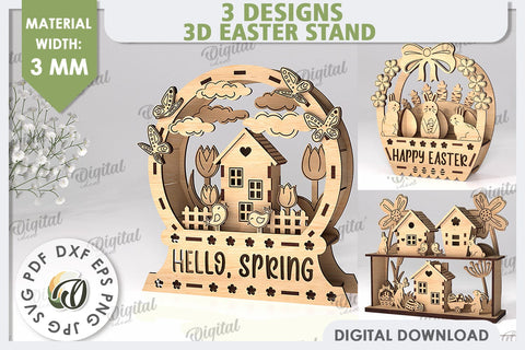 3D Easter Decor LaserCut Bundle. Easter Stand. Spring Designs SVG Evgenyia Guschina 
