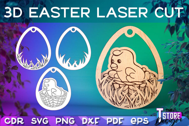 3D Easter Egg Laser Cut | Happy Easter | CNC File SVG The T Store Design 