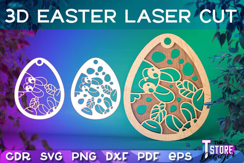 3D Easter Egg Laser Cut | Happy Easter | CNC File SVG The T Store Design 