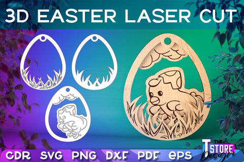 3D Easter Egg Laser Cut | Happy Easter | CNC File SVG The T Store Design 