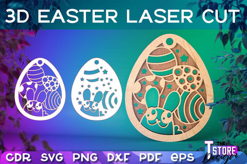 3D Easter Egg Laser Cut | Happy Easter | CNC File SVG The T Store Design 