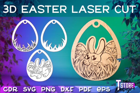 3D Easter Egg Laser Cut | Happy Easter | CNC File SVG The T Store Design 