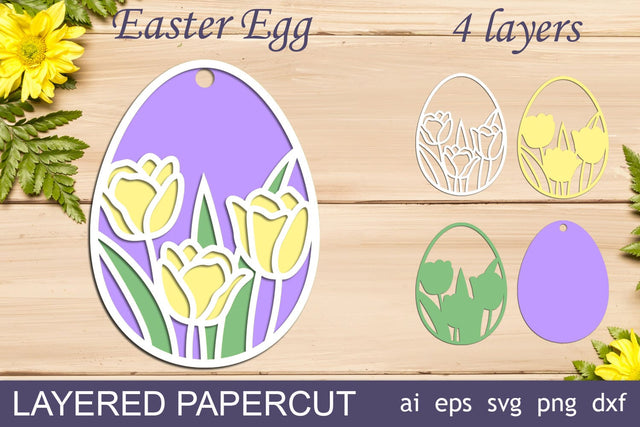 3d Easter egg svg, Layered Easter egg with tulip flowers, Papercut template 3D Paper AnastasiyaArtDesign 