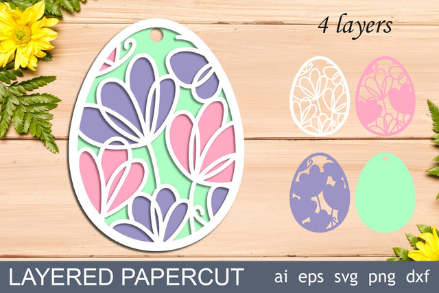 3d Easter egg with flowers, Easter decor layered papercut, Laser cut template 3D Paper AnastasiyaArtDesign 