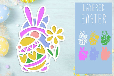 3d Easter gnome with egg and flowers svg, Layered laser cut SVG AnastasiyaArtDesign 