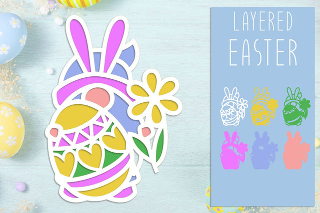 3d Easter gnome with egg and flowers svg, Layered laser cut SVG AnastasiyaArtDesign 