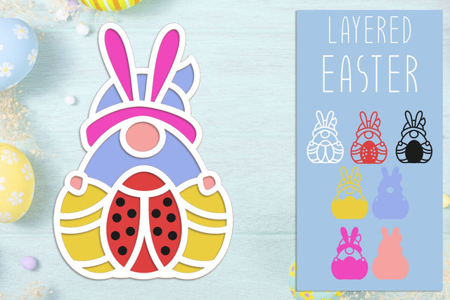 3d Easter gnome with eggs svg layered laser cut SVG AnastasiyaArtDesign 